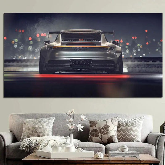 Modern canvas wall art - 911 GT supercar back view, unframed silk print