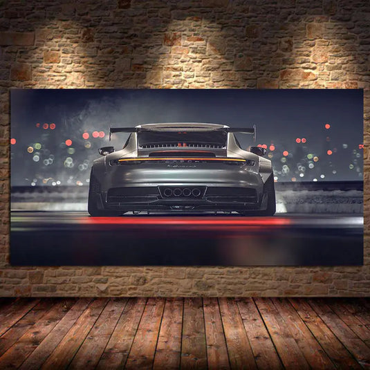 Modern canvas wall art - 911 GT supercar back view, unframed silk print