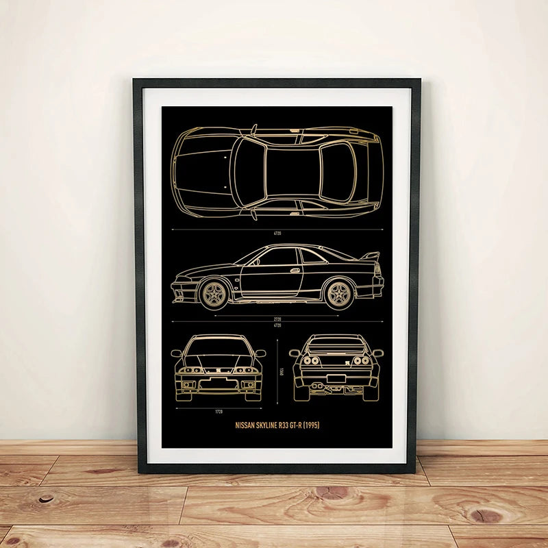 Load image into Gallery viewer, Cool Car Blueprint Canvas Print - Luxury Cars Wall Art for Boys&#39; Room
