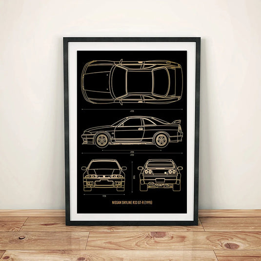 Cool Car Blueprint Canvas Print - Luxury Cars Wall Art for Boys' Room