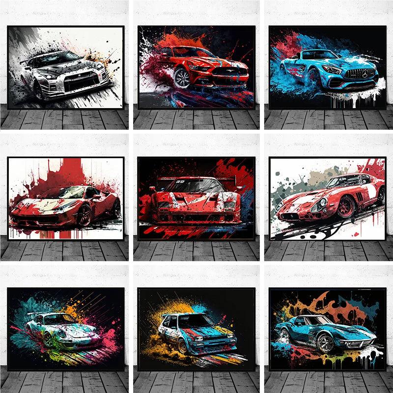 Load image into Gallery viewer, Abstract watercolor supercars poster - cool car canvas print for boys&#39; room
