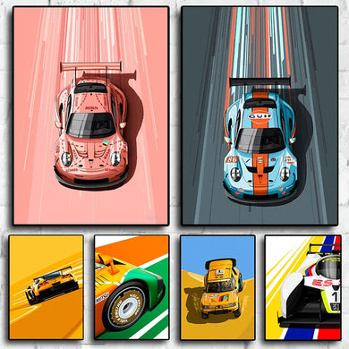 Modern Racing Car Cartoon Canvas Poster - Aesthetic Motorsport Wall Art for Boys' Room