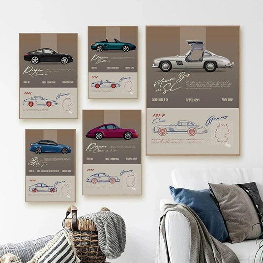 Classic 80s car racing track poster - vintage Nordic wall art for home decor