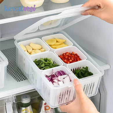 Refrigerator Storage Box with 4/6 Grids for Food and Vegetables