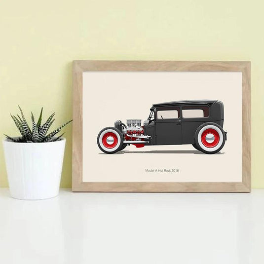 Modern sports car & classic retro car poster - canvas wall art for living room