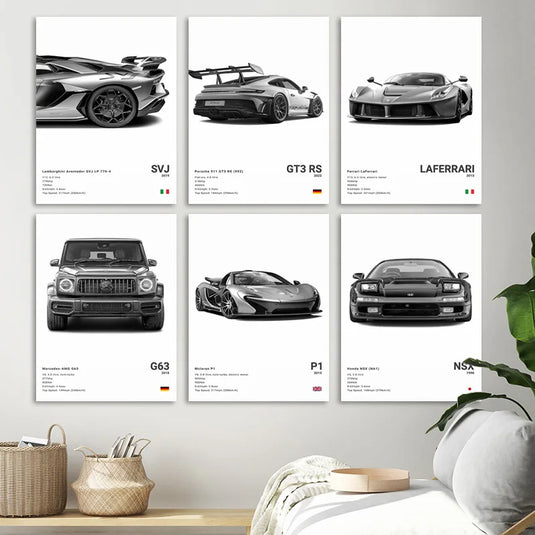 Black and White France Sports Car Poster - 911 GT3 RS Turbo Canvas Wall Art