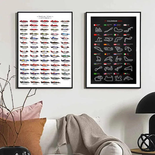 Formula 1 2024 world champions poster - racing car evolution canvas wall art