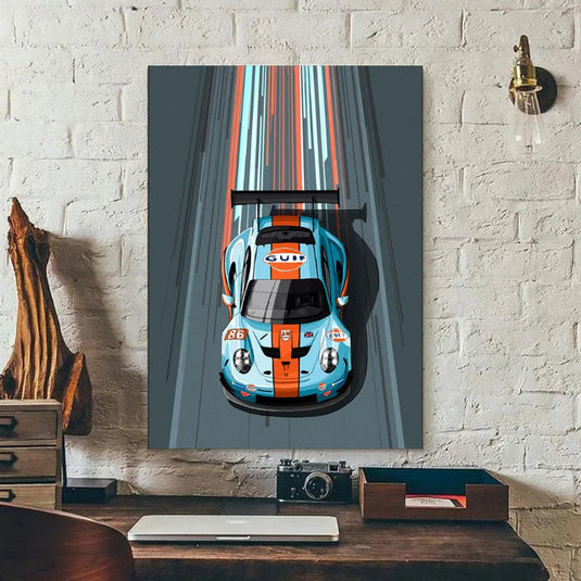 Modern Racing Car Cartoon Canvas Poster - Aesthetic Motorsport Wall Art for Boys' Room