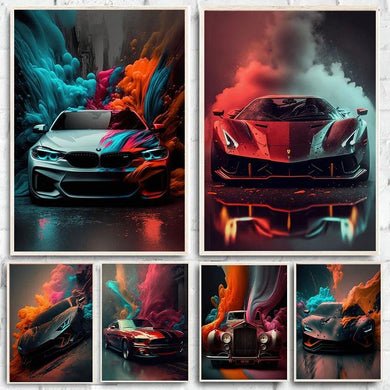 Classic colorful futuristic cars poster - supercar canvas print for boys' room