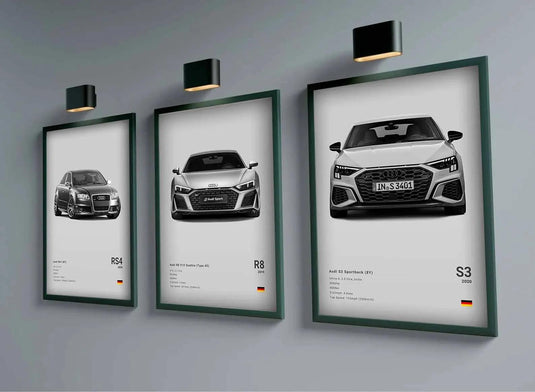 German cars poster - RS3, R8, C8 supercar canvas print for home decor