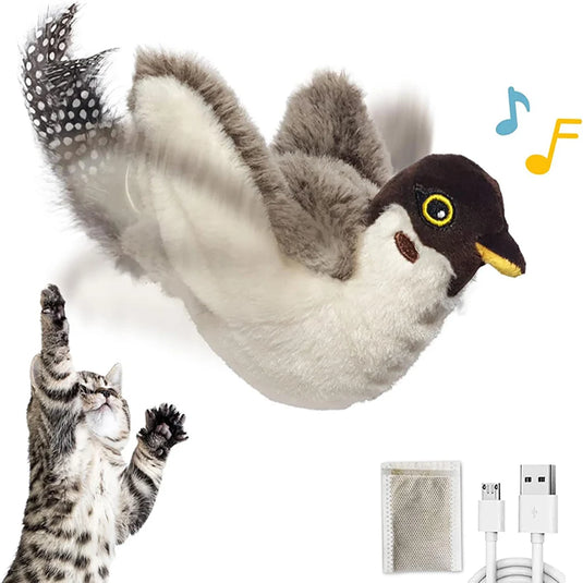 Interactive Rechargeable Chirping Flapping Bird Cat Toy with Catnip - Touch Activated Plush for Indoor Cats