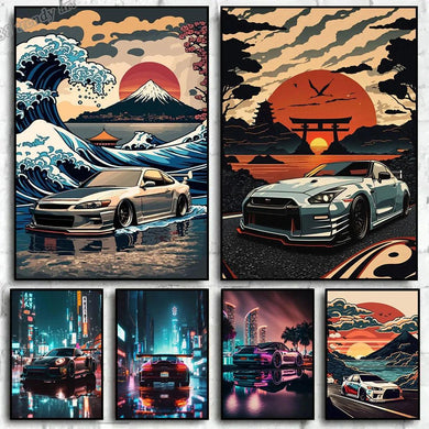 Retro Super Car Posters - Japanese Vintage Wall Art Canvas for Living Room Decor