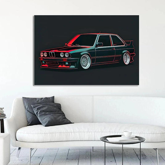 Large retro sports car poster - classic racing graffiti watercolor canvas