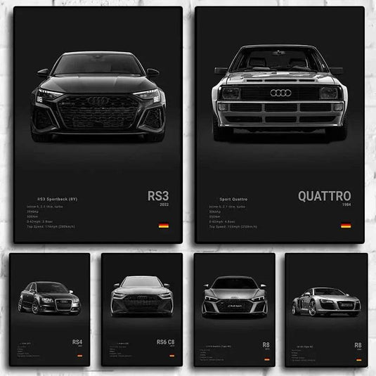 German cars poster - RS3, R8, C8 supercar canvas print for home decor