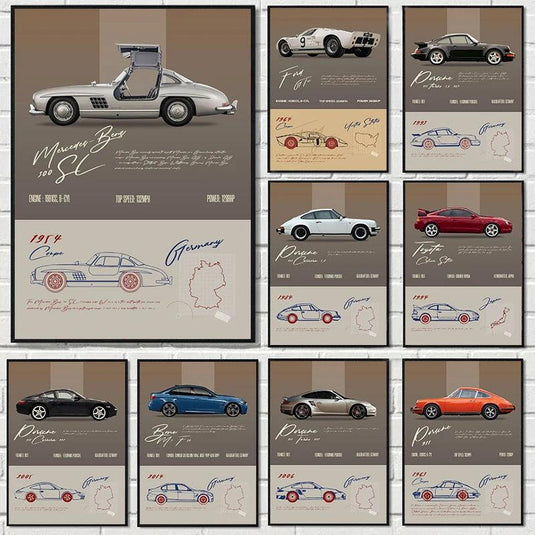 Classic 80s car racing track poster - vintage Nordic wall art for home decor