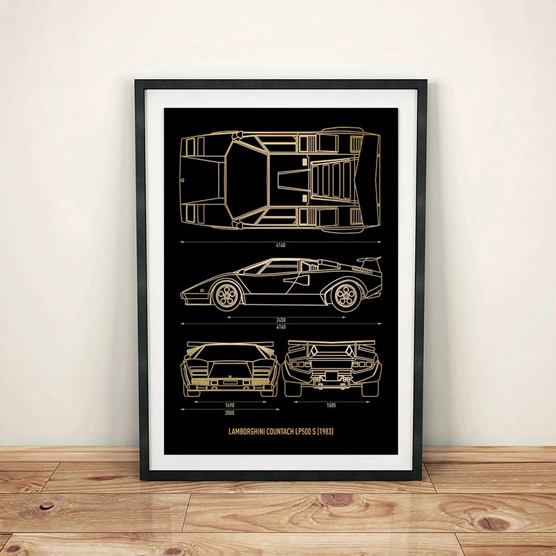 Load image into Gallery viewer, Cool Car Blueprint Canvas Print - Luxury Cars Wall Art for Boys&#39; Room
