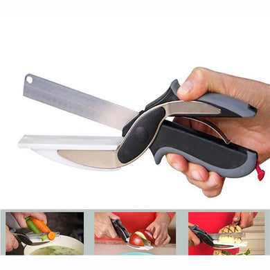 2-in-1 Stainless Steel Kitchen Scissors & Knife - Multi-Use for BBQ, Vegetables, and Fruit