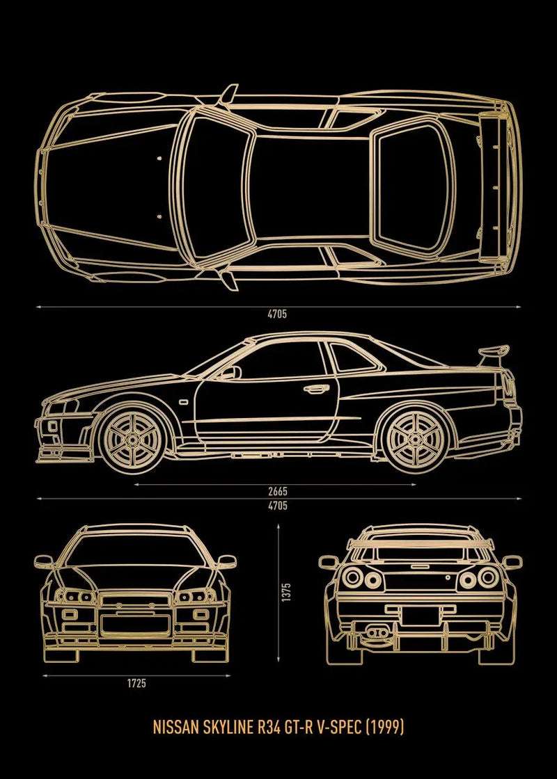 Load image into Gallery viewer, Cool Car Blueprint Canvas Print - Luxury Cars Wall Art for Boys&#39; Room
