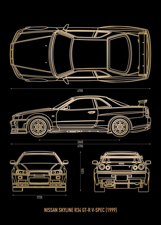 Cool Car Blueprint Canvas Print - Luxury Cars Wall Art for Boys' Room