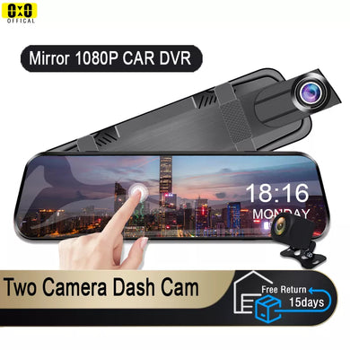 Touch Screen Rearview Mirror Dash Cam - Front and Rear Camera with DVR Video Recorder