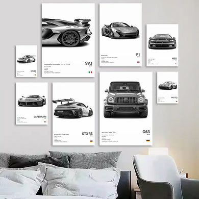 Black and White France Sports Car Poster - 911 GT3 RS Turbo Canvas Wall Art