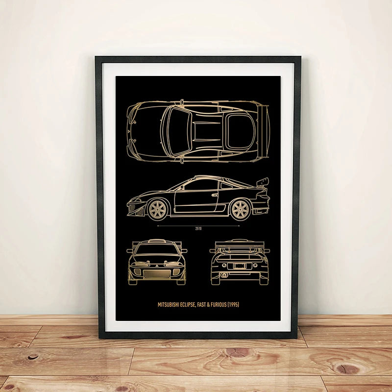 Load image into Gallery viewer, Cool Car Blueprint Canvas Print - Luxury Cars Wall Art for Boys&#39; Room
