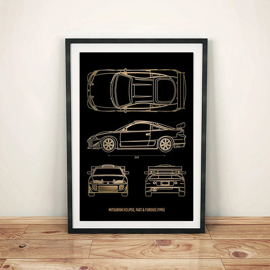 Cool Car Blueprint Canvas Print - Luxury Cars Wall Art for Boys' Room