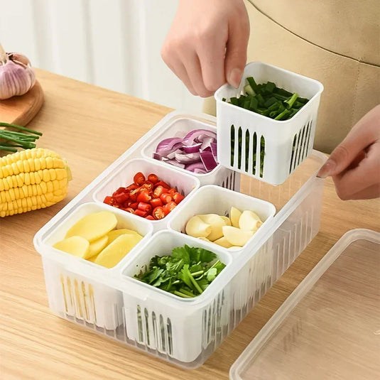 Refrigerator Storage Box with 4/6 Grids for Food and Vegetables